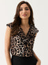 V Neck Leopard Printed Front Button Top